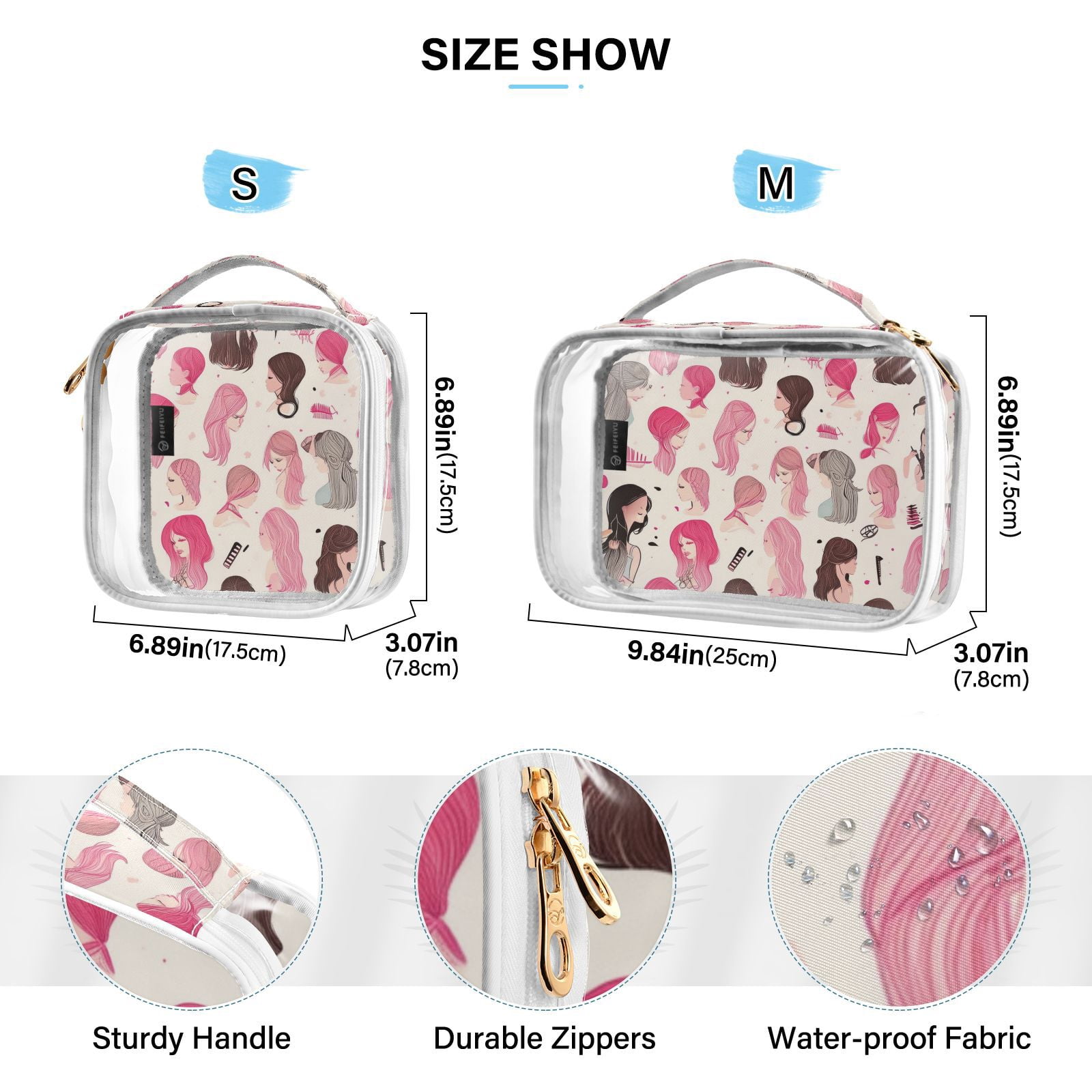 Clear Makeup Bags with Handle Large Opening 2 Pack Set Toiletry Bag Quart Size Bag, for Women Man Traveling Travel Essentials, Toiletries and Other. Girl Salon Pink