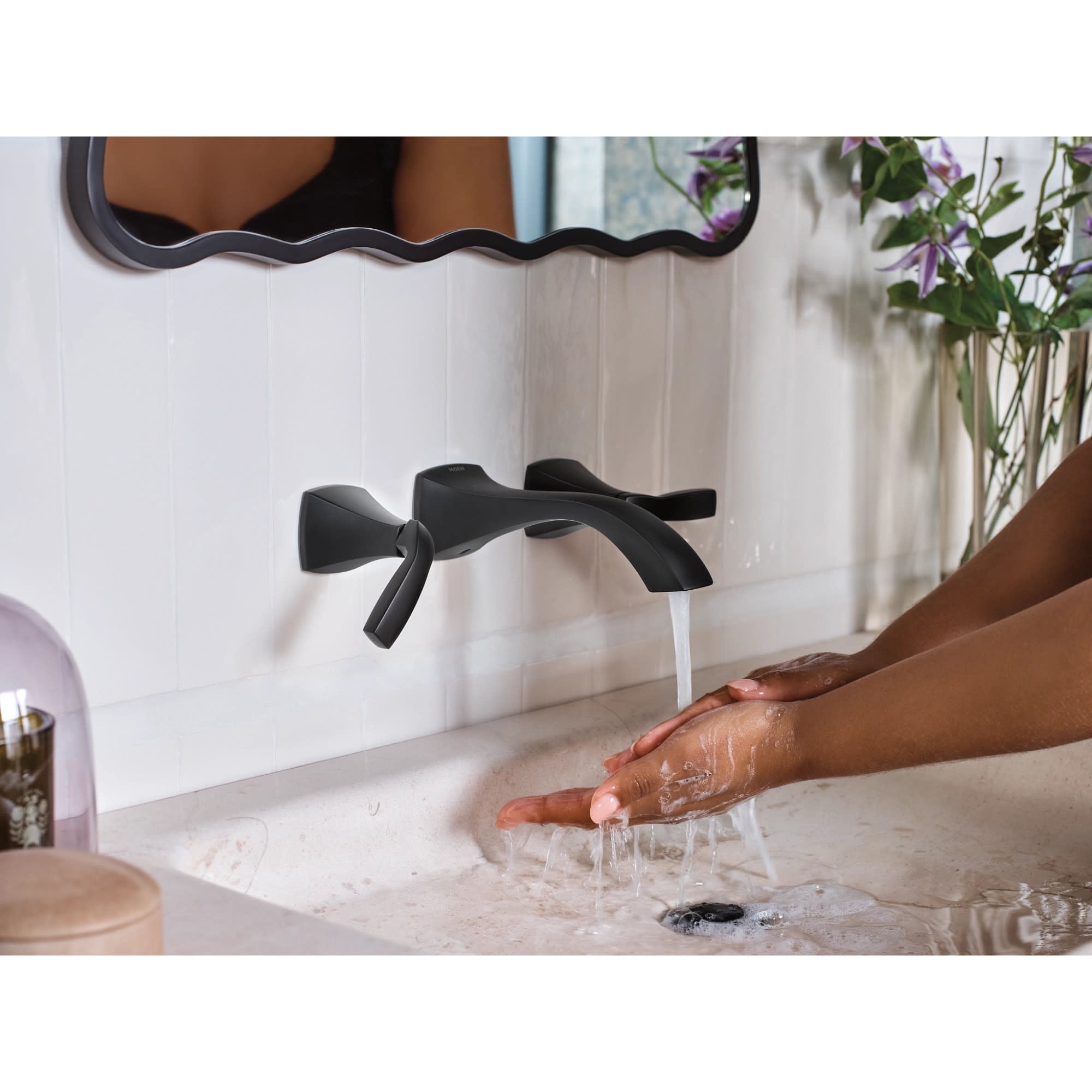 Moen Voss Brushed Nickel Two-Handle Wall Mount Bathroom Faucet