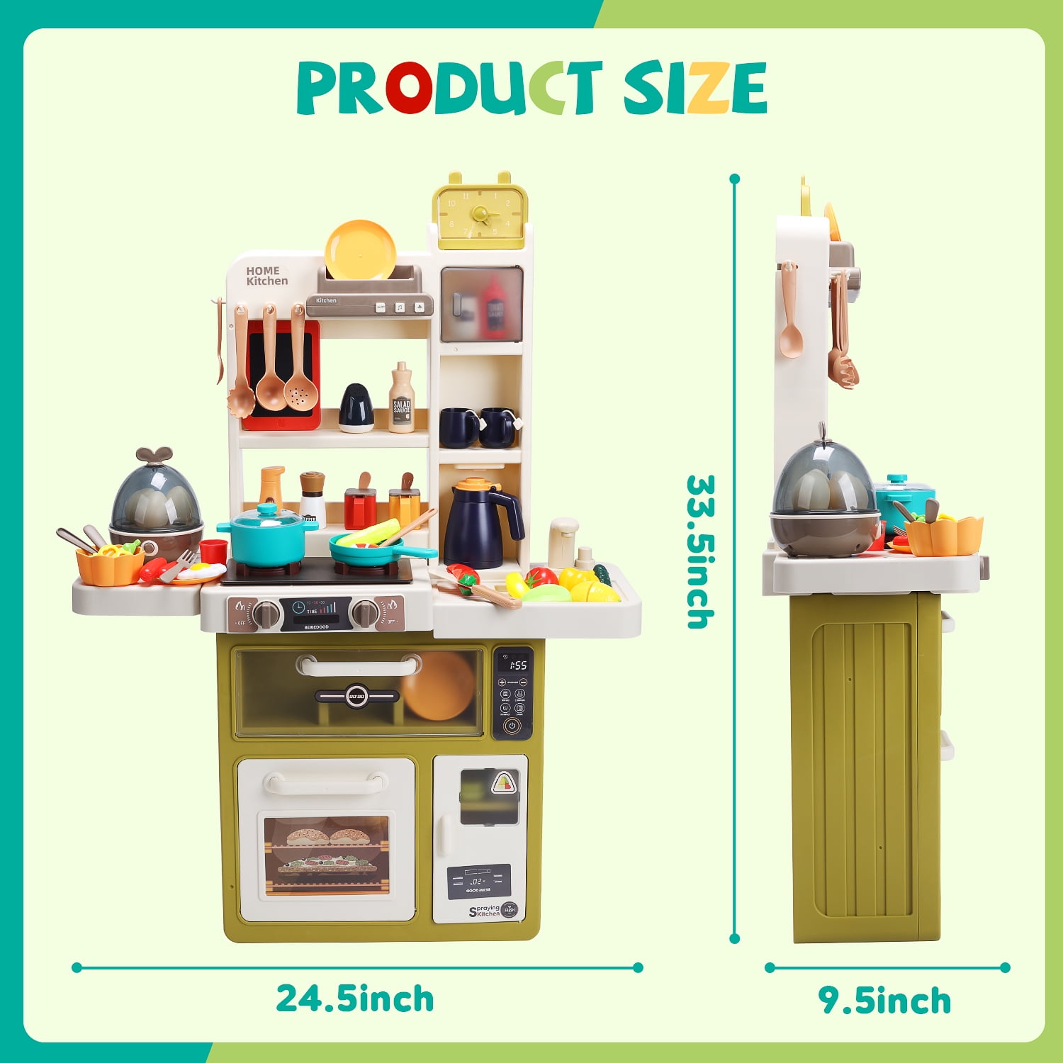 JoyStone 63PCS Kids Kitchen Playset,Play Kitchen Toy with Realistic Lights & Sounds,Pretend Steam, Play Sink & Oven, Menu Board & Other Kitchen Accessories Set for Toddlers