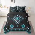 thumbnail image 2 of Manfei Vintage Aztec Rhombus 7-Piece Twin Bedding Sets,bohemian Exotic Style Bedding Comforter Set,Cyan Black Sheet Sets For Adults,Microfiber Bedroom Decor Reversible, 2 of 8