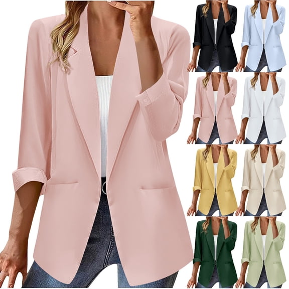 Breezora Women's Blazer Solid Color Casual Work Office Jacket Long Sleeve Single Breasted Versatile