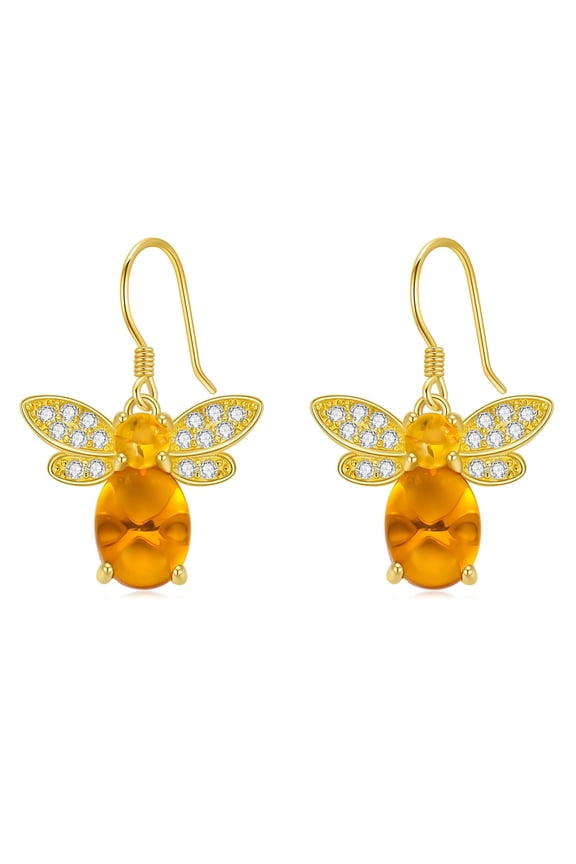 Amber Bee Earrings 925 Sterling Silver Honeybee Earrings Amber Honeybee Dangles 18K Gold Plated Bumble Bee Jewelry Gifts for Women
