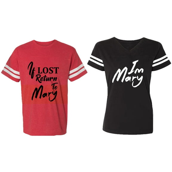 If Lost Return To Mary I am Mary Matching Couple Cotton Jerseys (Men Red / Women Black) (Men S / Women S)