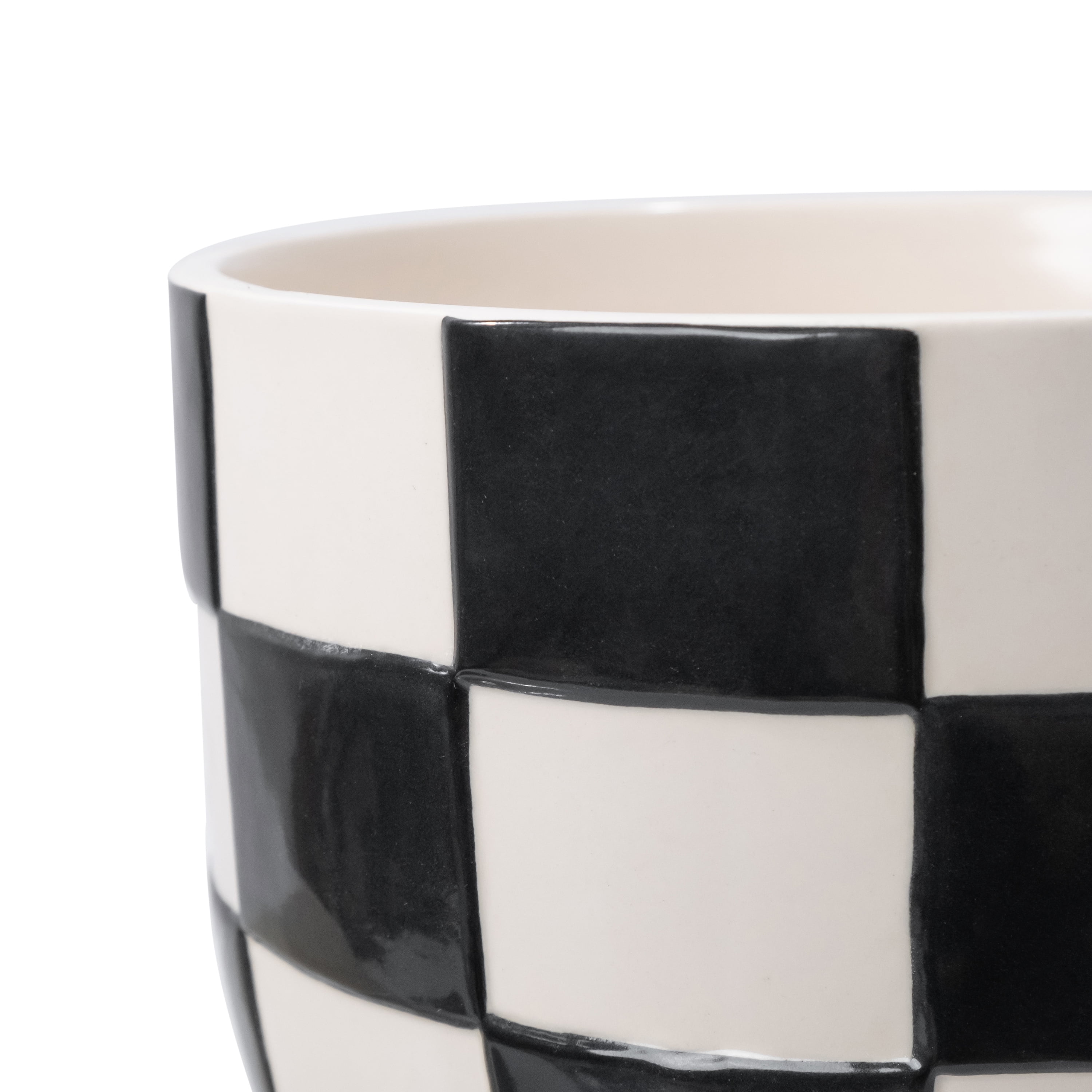 Mainstays Lennon 8.1" x 8.1" x 6" Round Black Checkered Ceramic Planter