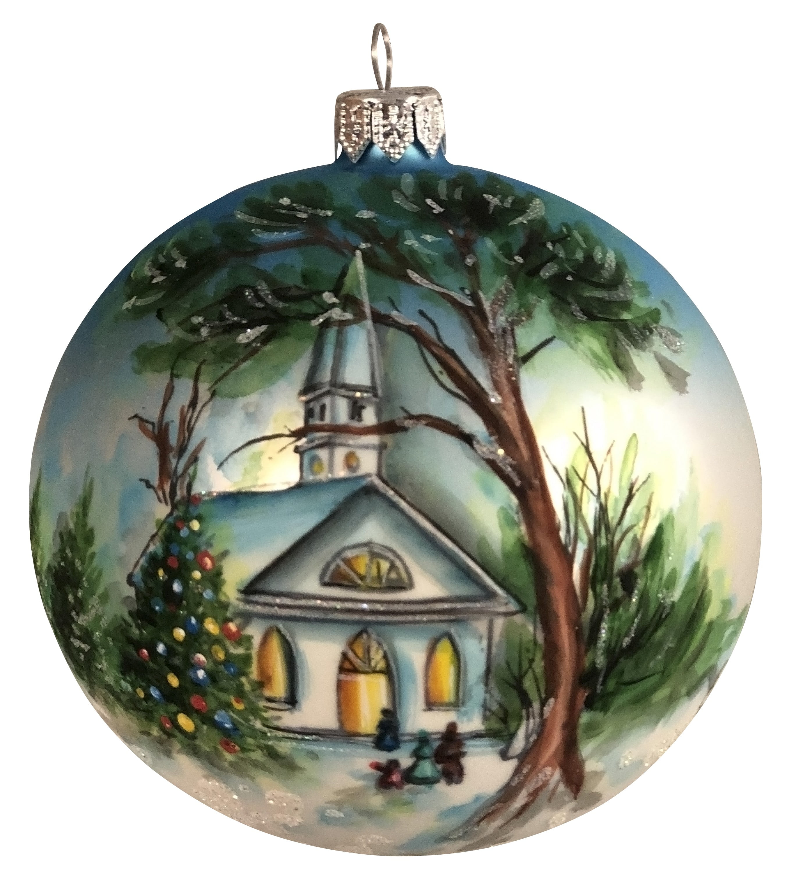 4 Inch 4 Round European Made Hand Decorated With Tree And Church Mouthblown Graphite Christmas Tree Ornament Walmart Com Walmart Com