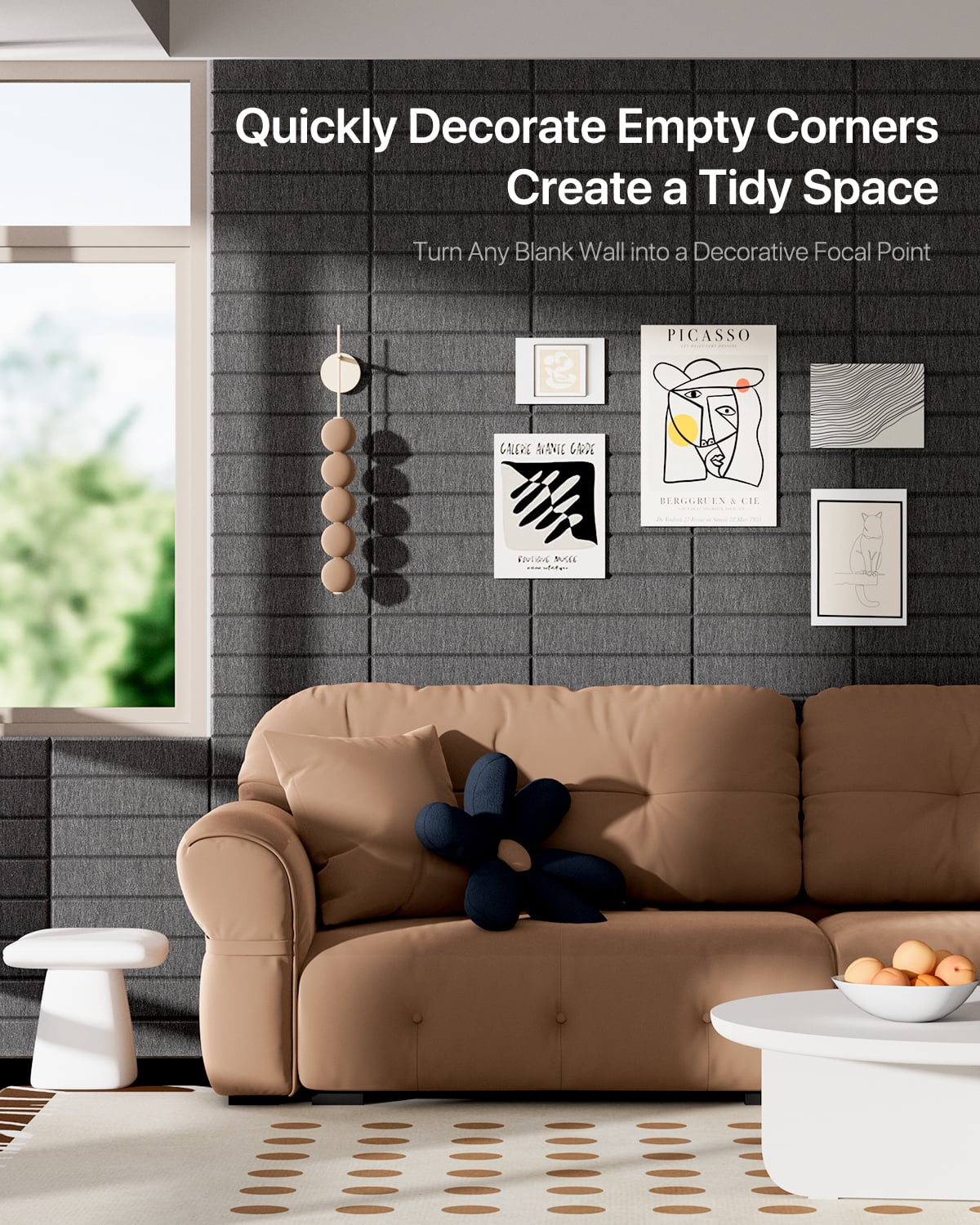Large Cork Board, 12 Pack 12"X12"X0.4" Felt Bulletin Board Tiles with Self Adhesive for Wall Home Office Decor, Pin Cork Boards-Black