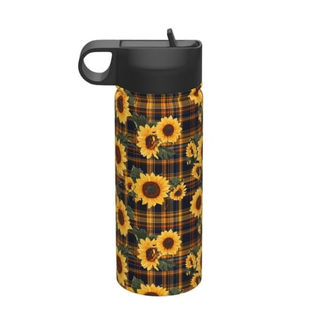 

Coaee Brown Blue Plaid Sunflower for 18oz Insulated Kettle With Straw Insulated Water Bottle For Running Hiking Cycling Climbing Men s Woman Insulated Water Bottle
