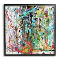 Stupell Industries Urban Splatter Chaotic Abstraction Abstract Painting Black Framed Art Print Wall Art, 17 x 17