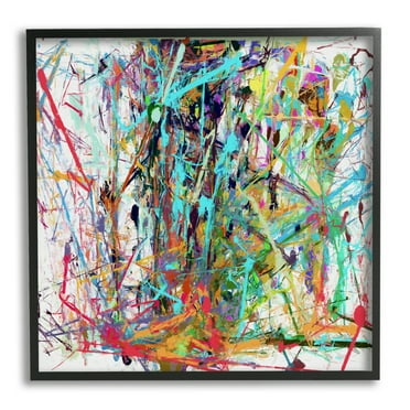 Stupell Industries Urban Splatter Chaotic Abstraction Abstract Painting Black Framed Art Print Wall Art, 17 x 17