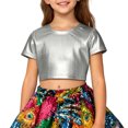 thumbnail image 3 of WOYY Girls Metallic Dance Performance T-Shirt Stretch Short Sleeve Crop Top, Sizes 3-12, 3 of 3
