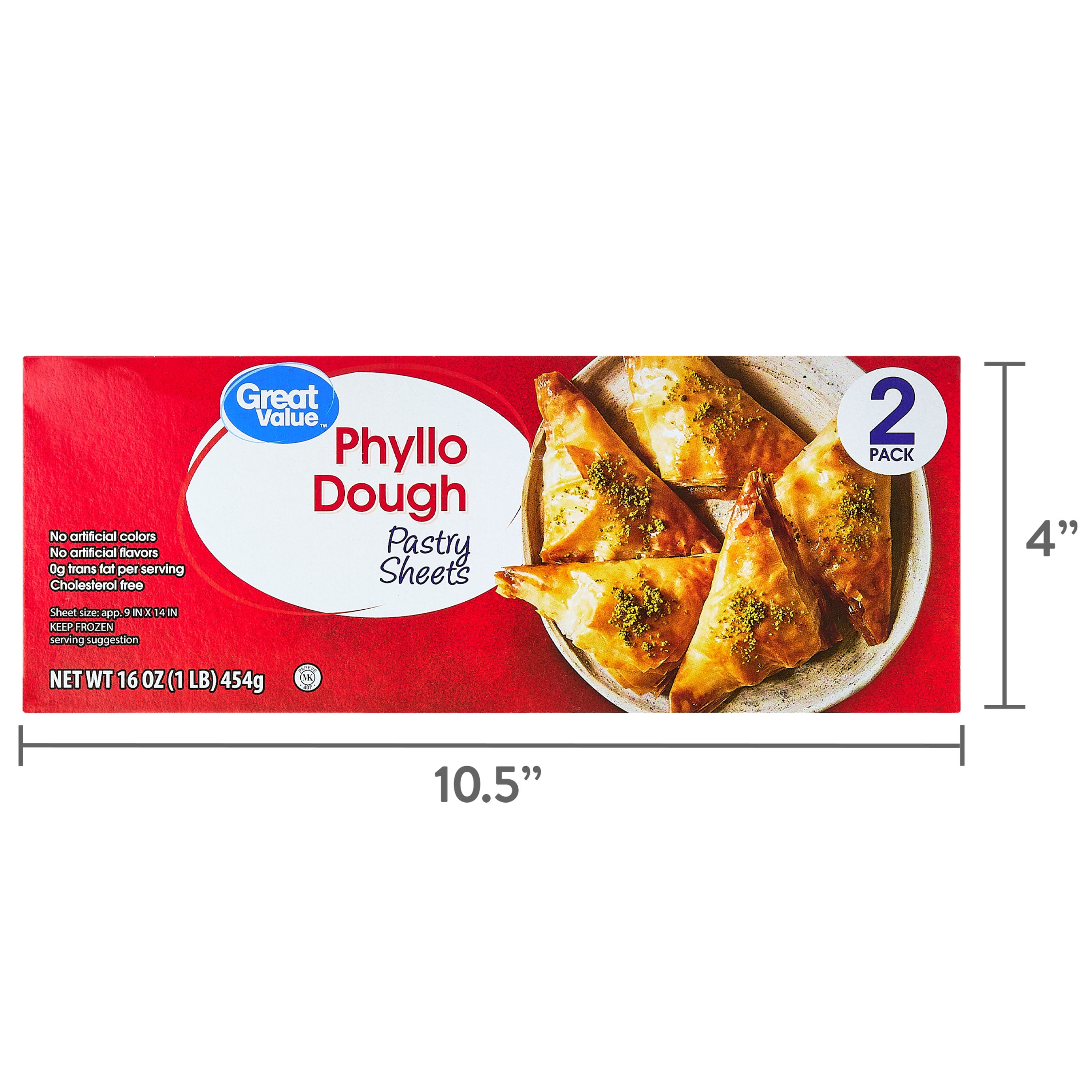Great Value Phyllo Dough Pastry Sheets, 16 oz, 2 Count, Vegan, No Artificial Colors or Flavors, Frozen