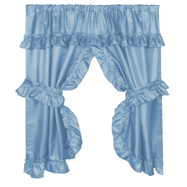 "Lauren" Window Curtain with Ruffled Valance, Light Blue