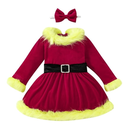 

LIhncine Girl Dress Toddler Baby Kids Girls Suit Christmas Party Dress Hairband Blet Set Outfits Toddler Girls Dresses(Yellow 4-5 Years)