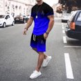 thumbnail image 2 of TSADFHJI Survêtements pour Hommes Shorts à Manches Courtes Dégradé avec Imprimé Cœur TTTG Bleu, 2 of 4