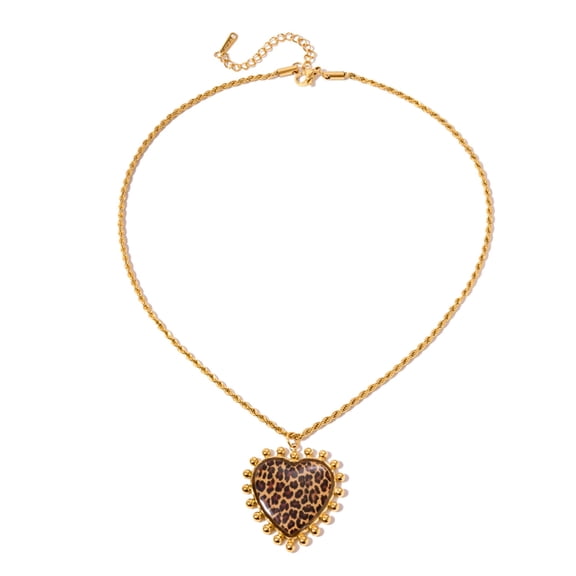 Trendy Gold Plated Heart Pendant Necklace Leopard Print Stainless Steel Jewelry