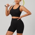 thumbnail image 4 of Vdoaml Womens Seamless Workout Set 2 Piece Outfit Ladies Crisscross Back Racerback Sports Bra and Biker Shorts L Black, 4 of 4