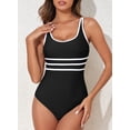 thumbnail image 3 of SHEWIN One Piece Swimsuit Women Color Block Bathing Suits Criss-Cross Back Scoop Neck Swimsuits Padded Athletic Training Swimwear Black, 3 of 11