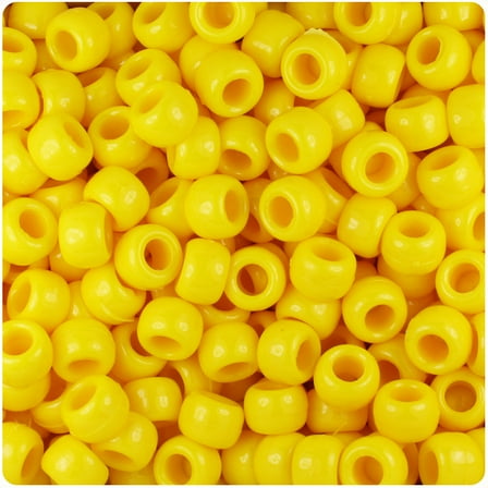 Beadtin Barrel Bright Yellow Plastic Pony Loose Bead, 9 x 6 mm, (500 Count)