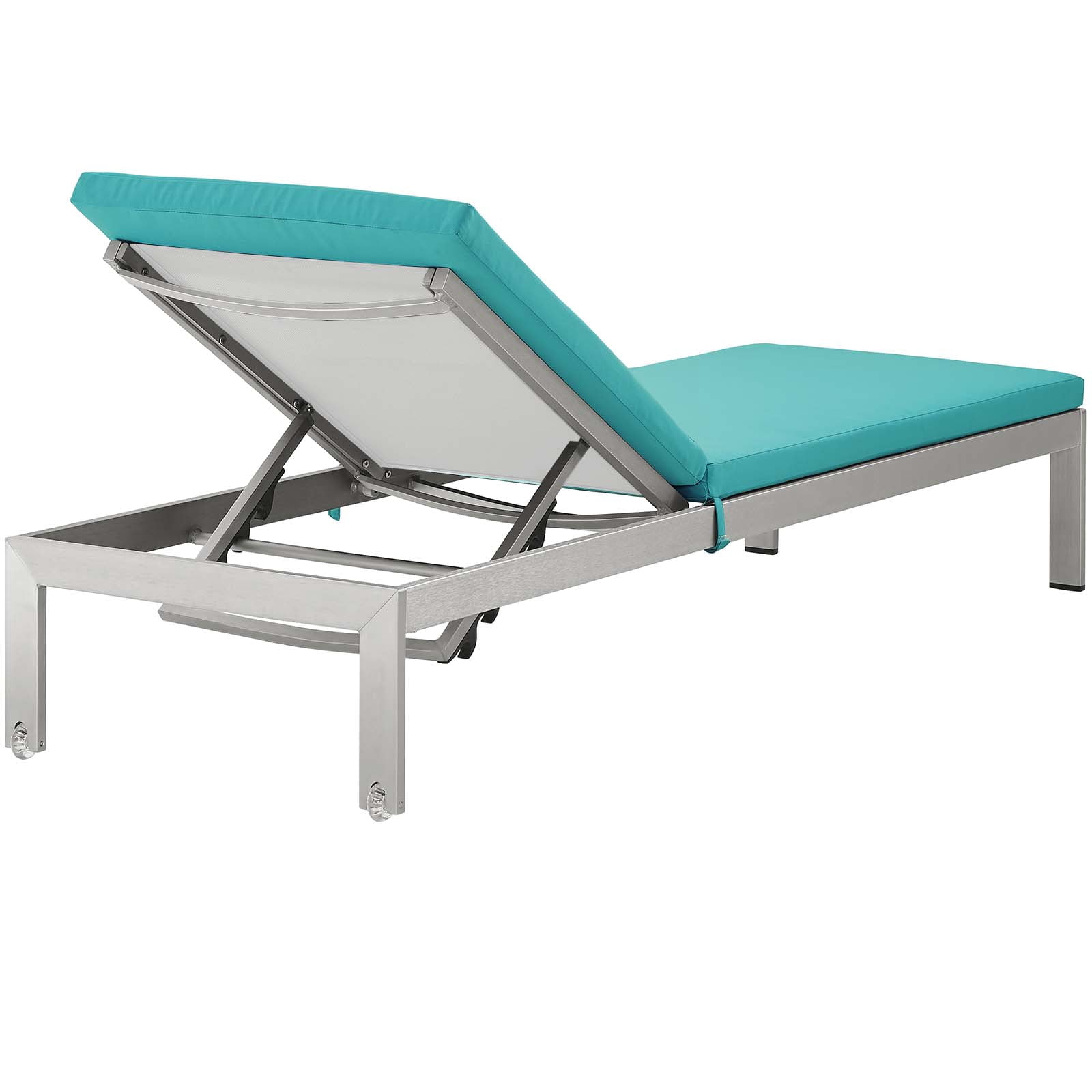 Modway Shore Outdoor Patio Aluminum Chaise with Cushions in Silver Turquoise