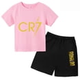 thumbnail image 3 of Conjunto de camiseta y pantalones cortos con estampado de estrellas CR7 de algodón para niños y niñas de 3 a 13 años en edad preescolar, ropa informal para niños Sunshine, 3 of 5