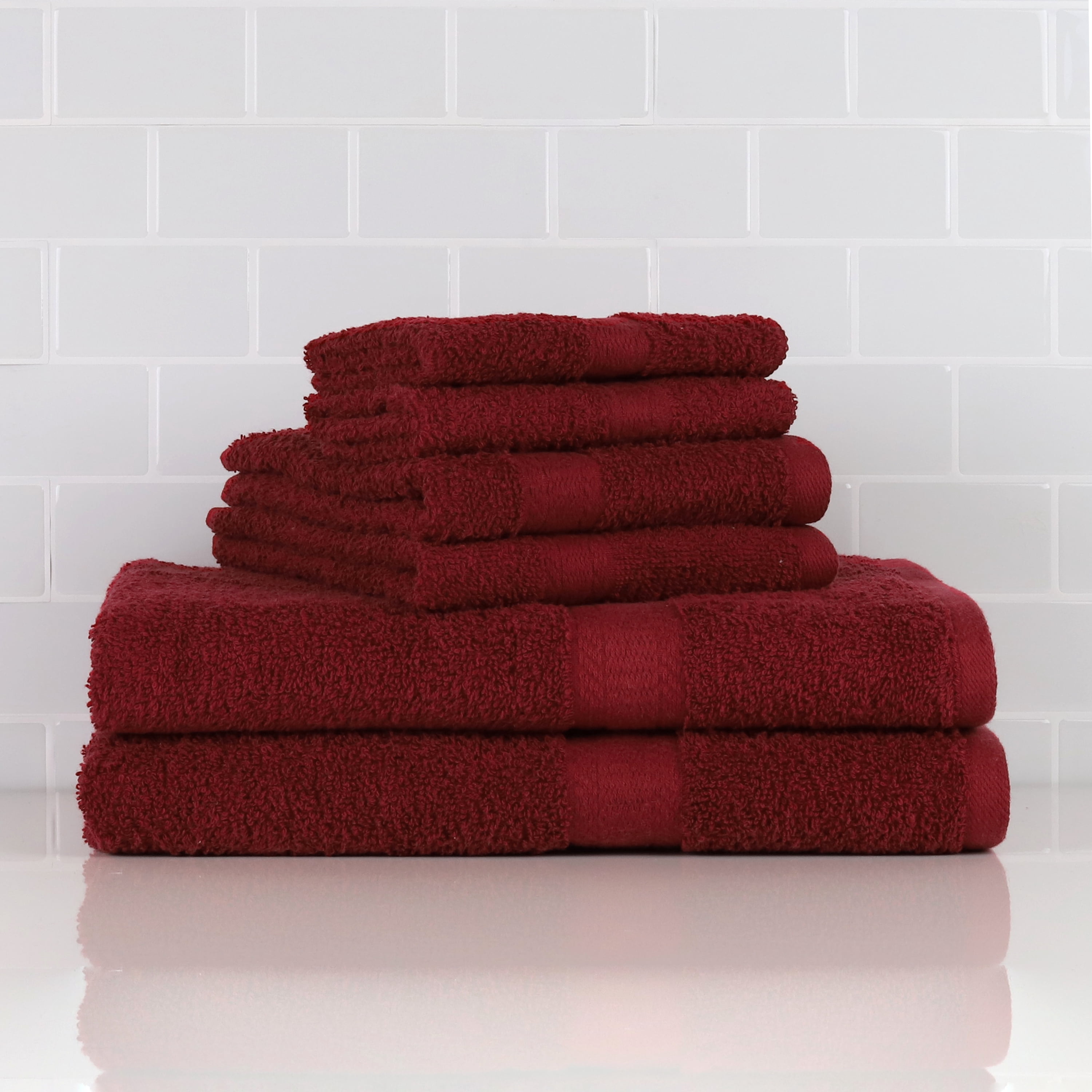 Mainstays Basic Solid 6-Piece Bath Towel Set, Merlot