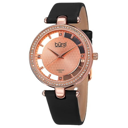 - Women's Swiss Quartz Diamond Dial Satin Rose-Tone Strap Watch
