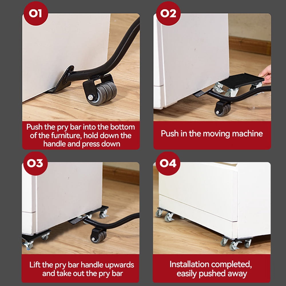 Vorfor Heavy Duty Furniture Lifter Movers Dolly Wheel Roller Bar Hand Tools Set with 360°Rotation 4 Wheels Small Flat Dolly, 880 Lbs Capacity, Black