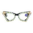thumbnail image 3 of 2 Pairs of Women Black Frame Cat Eye Pearl Diamond Party Reading Glasses 3.5 Elegant Blue Light Blocking Readers +3.50 strength, 3 of 6