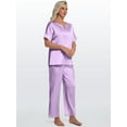 thumbnail image 6 of DAKIMOE Womens Silk Satin Pajama Sets Short Sleeve Pjs V Neck Pajamas for Women with Long Pant S to XL, 6 of 8