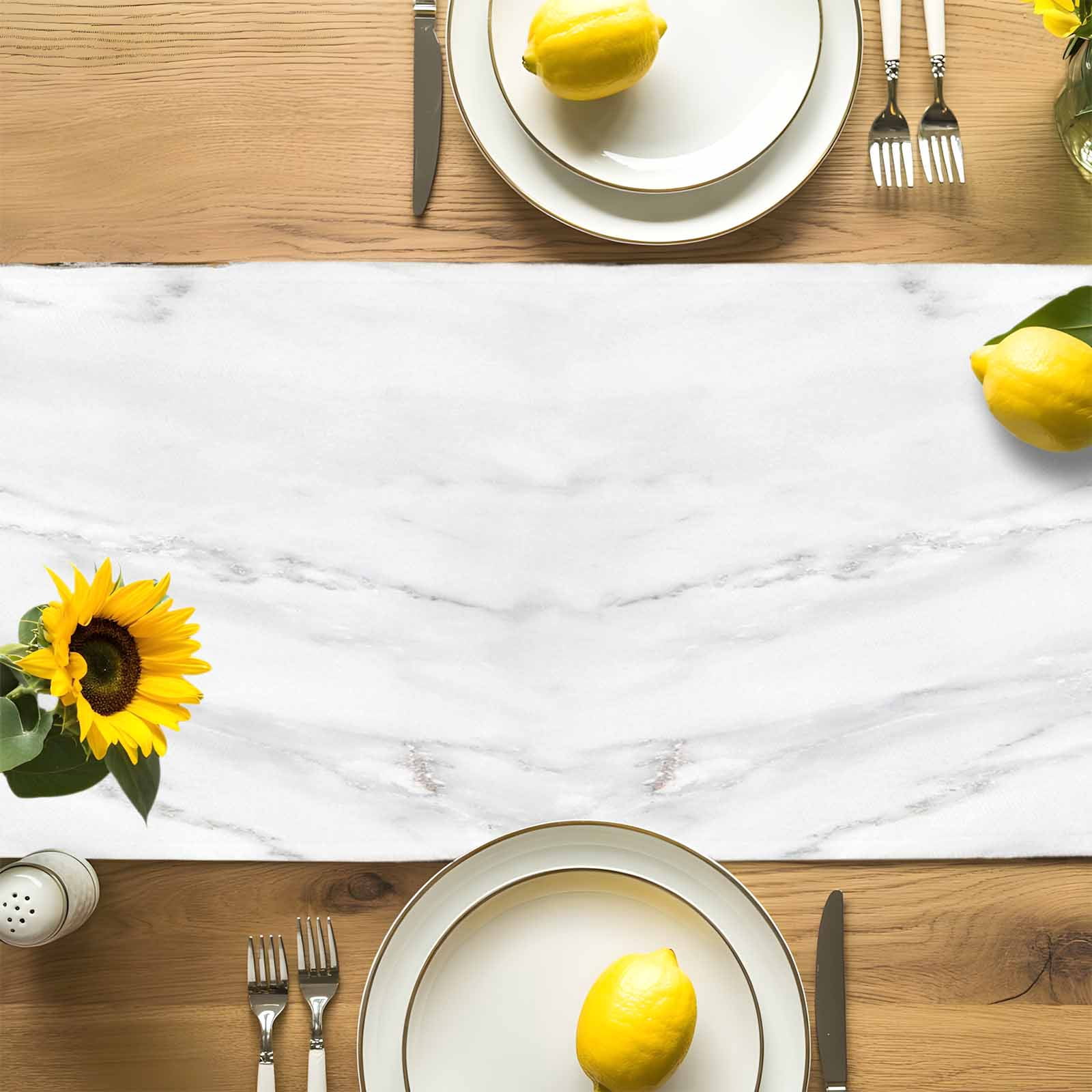 Kitchen Table Runner 90 Inches Long, Modern Marble Style Cotton Linen Table Runners for Dining Tables Home Holiday Party Wedding, White Grey Yellow Stone Texture Tabletop Scarf