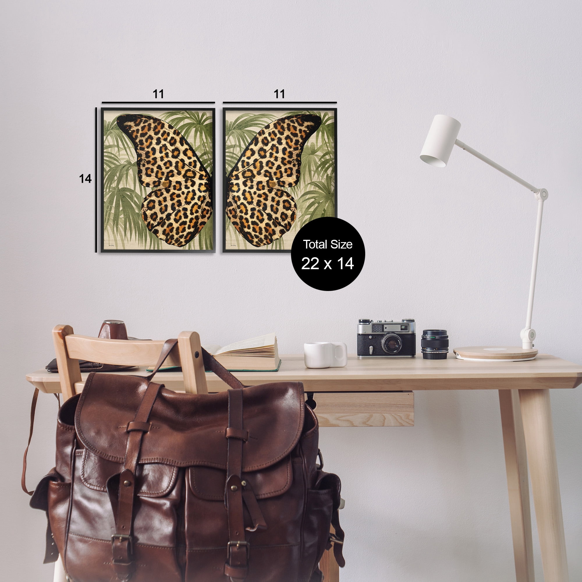 Stupell Industries Cheetah Butterfly Wings Animals & Insects Painting Black Framed Art Print Wall Art, 11 x 14, Set of 2