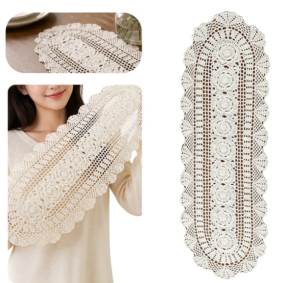 Handmade Crochet Lace Table Runner, Vintage Hollow Design for Dining Table, 30x60cm Home Decor