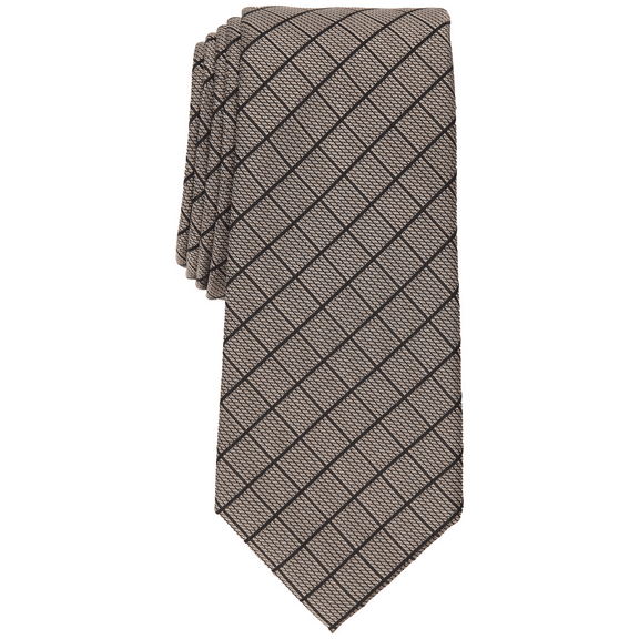Alfani TAUPE Men's Vendetta Grid Silk Blend Slim Tie, O/S