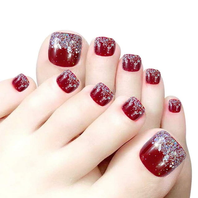 Apuakthei Prensa en las uñas de los pies para mujeres uñas postizas para dedos de los pies cubierta completa uñas postizas uñas artificiales uñas acrílicas puntas de uñas 24 piezas