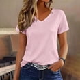 thumbnail image 3 of Women's T Shirts Soft Cotton Plain Tshirts Short Sleeve V Neck Fitted Casual Summer Tops Plus Size Basic Tees (S, Pink), 3 of 8