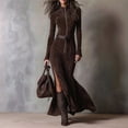 thumbnail image 3 of Women'S Western Suede Long Dress Fall Long Sleeve Zip Up Bodycon Slim Fit Dresses Brown S, 3 of 5