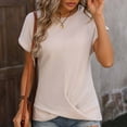 thumbnail image 2 of Womens Waffle Twist Knot Tops Summer Basic Short Sleeve Crew Neck T Shirts Casual Loose Going Out Dressy Blouse, 2 of 3