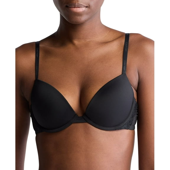 Calvin Klein Women's Soft Stretch Lace Push-Up Plunge Bra QF7578 - Black, SIZE 34B