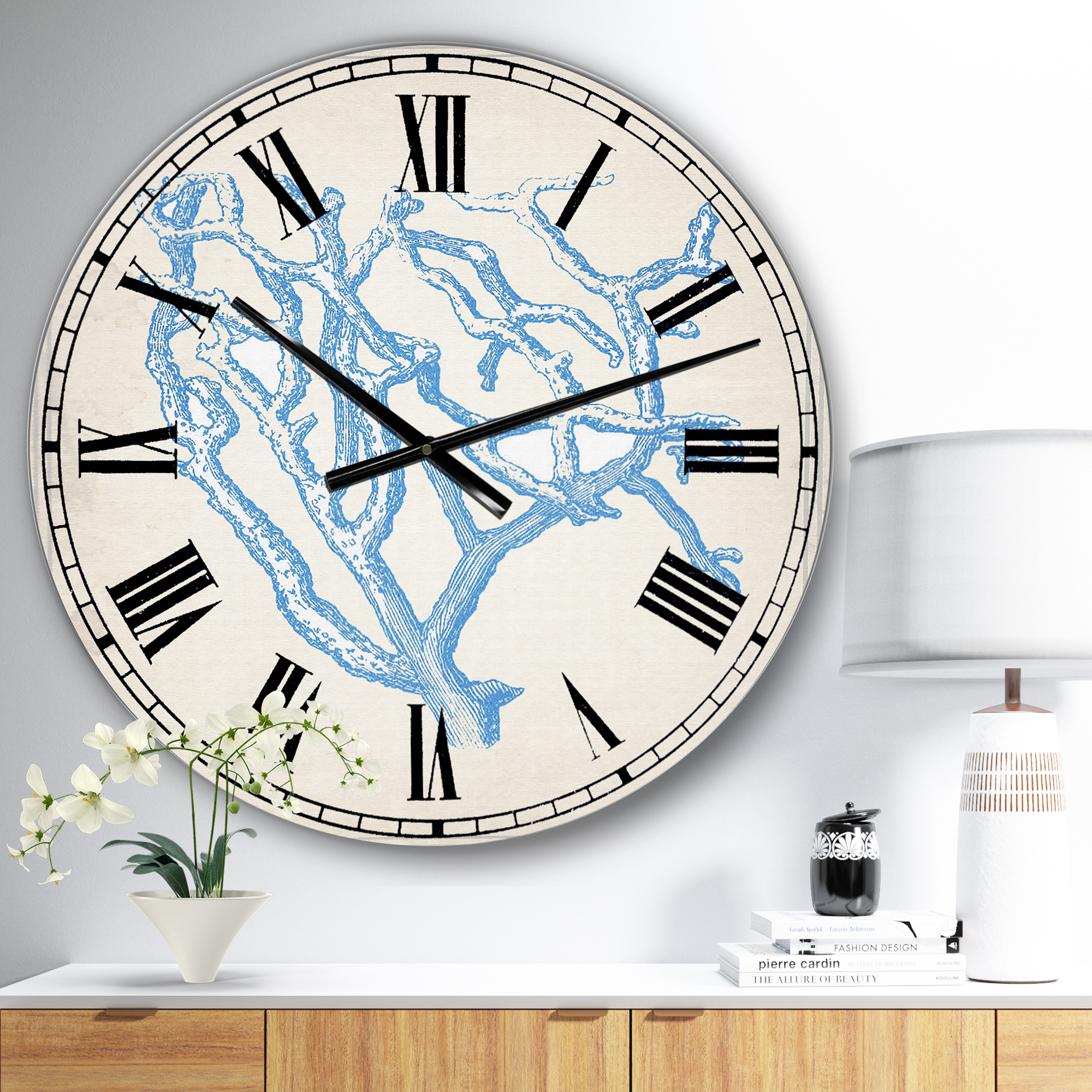 Designart Oversized Blue Analog Round Coastal Modern Nautical Wall Clocks, CLM25715-C23