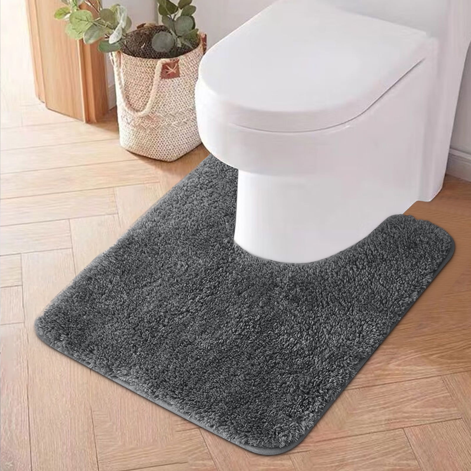 Generic Microfiber Bathroom Contour Rug (20x20, Brown) Shaggy Soft and Absorbent, Non Slip, Thick Plush, Machine Washable U Shape Toilet Rug for Bathroom