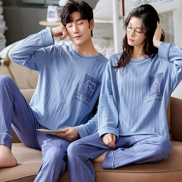 Foply Conjunto de Pijamas para parejas ropa de dormir de manga larga estilo fresco 100 algodon Otono nuevo Walmart en linea