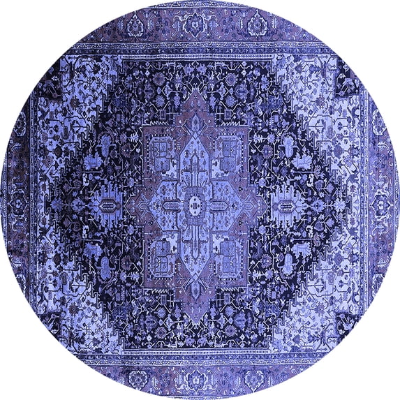 Ahgly Company Machine Washable Indoor Round Oriental Blue Industrial Area Rugs, 8' Round