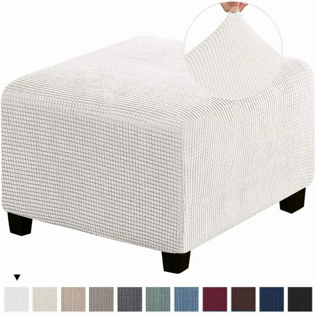 HLONK 3 Sizes Square Jacquard Durable Customized Stretch Footrest Ottoman Cover Folding Storage Stool Furniture Protector Slipcover (Dark Grey L)