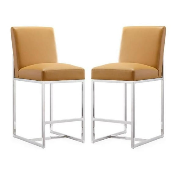 Home Square 37" Faux Leather Barstool in Camel Brown - Set of 2