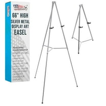 U.S. Art Supply 66" High Gallery Silver Aluminum Display Easel and Presentation Stand, Adjustable Floor and Tabletop Use
