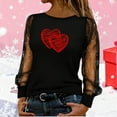 thumbnail image 2 of CheerKidz Women Sheer Mesh Sleeve Top With Paw Print Heartbeat Graphic Casual Comfortable Long Sleeve Round Neck Blouse Fashion Daily Wear T Shirt for Ladies(Black#2,2XL), 2 of 9
