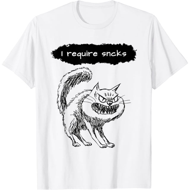 Camiseta para hombre con texto "I Require Snacks Funny Cat Meme for Snack Lovers