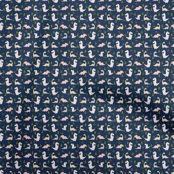 oneOone Cotton Silk Navy Blue Fabric Colorful Dinosaur Cartoon Sewing Craft Projects Fabric Prints By Yard 42 Inch Wide