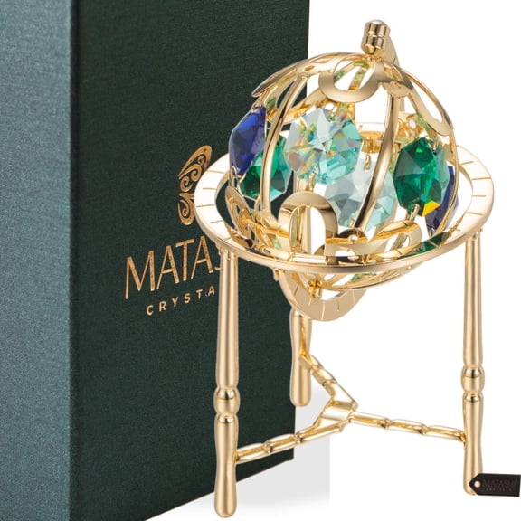 Matashi Crystal Studded Spinning Globe Home Decorative Tabletop Ornament with Colored Crystals (Gold - 24k Gold Plated)