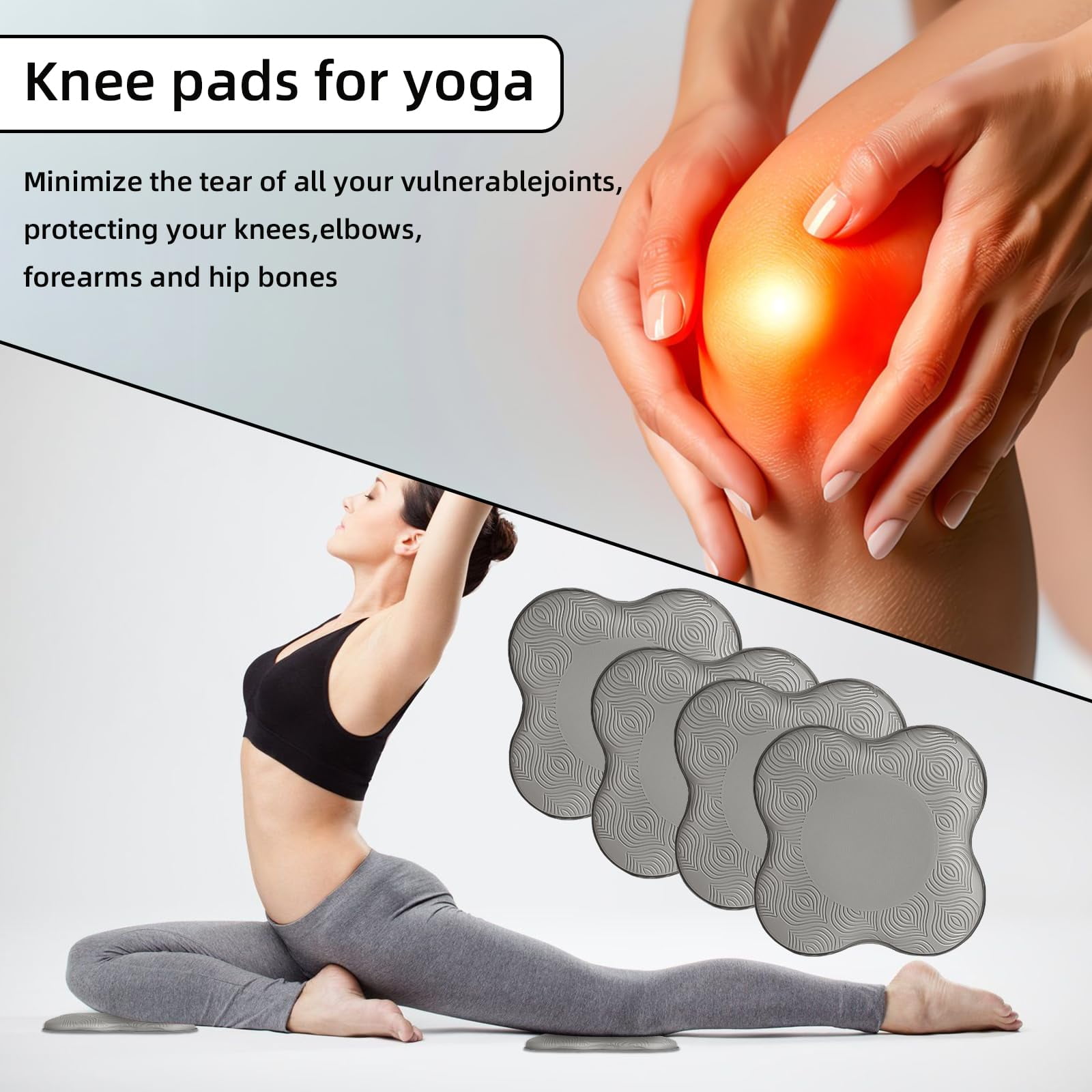 Yoga Knee Pads, Set of 4, Cushions for Knees and Elbows, Fitness, Meditation, Kneeling, Balance, Floor, Pilates (Pink Purple)